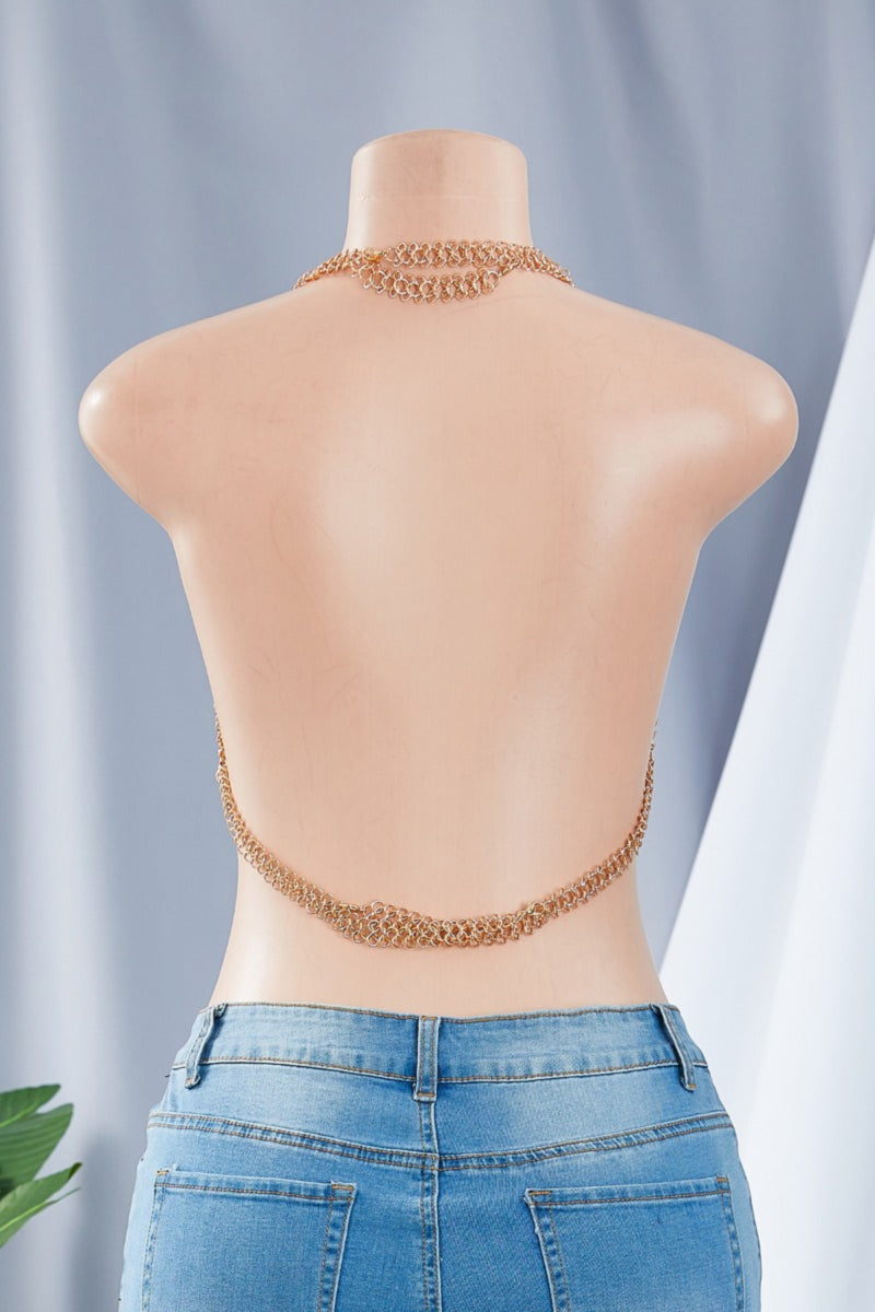 Back view gold rhinestone halter crop top
