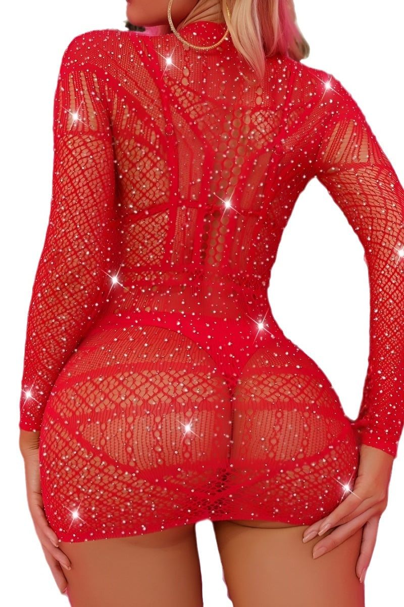 Back view long sleeve fishnet dress