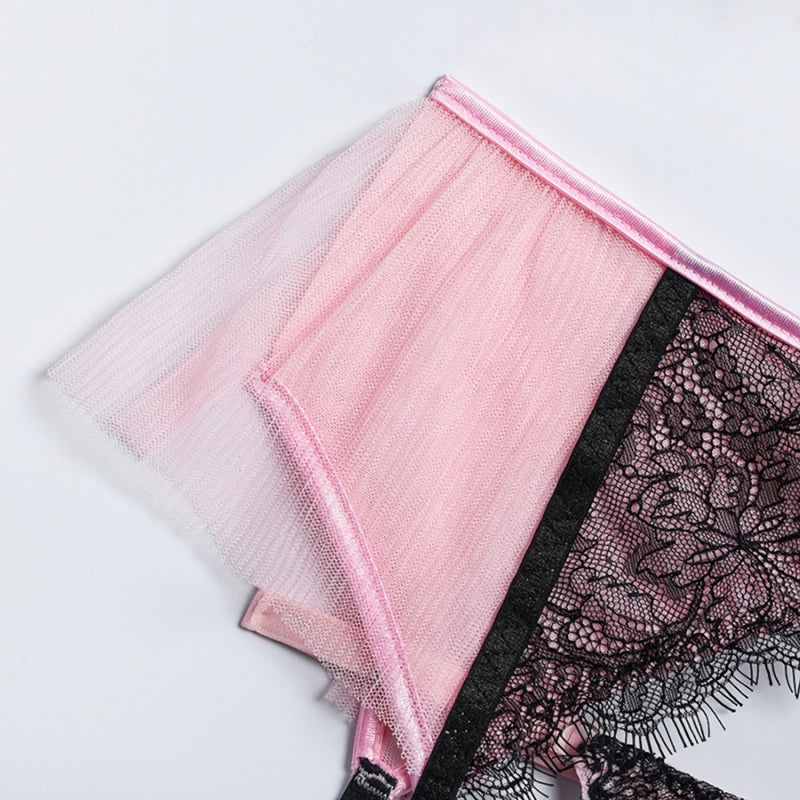 Pink/Black Lace Lingerie Set 3 Piece