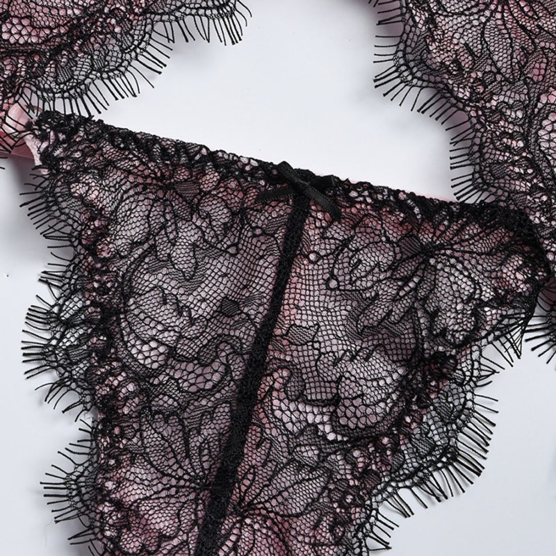 Pink/Black Lace Lingerie Set 3 Piece