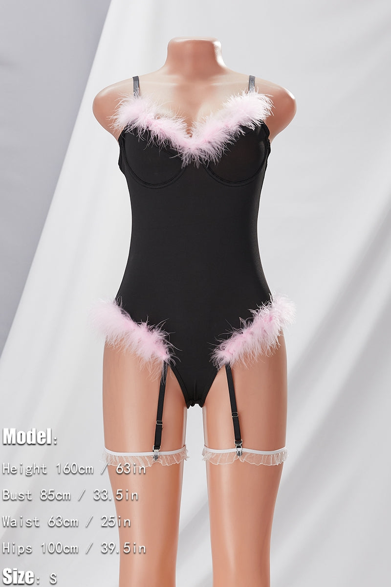 Black & Pink Faux Fur Bodysuit