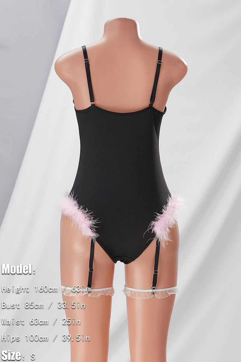 Black & Pink Faux Fur Bodysuit